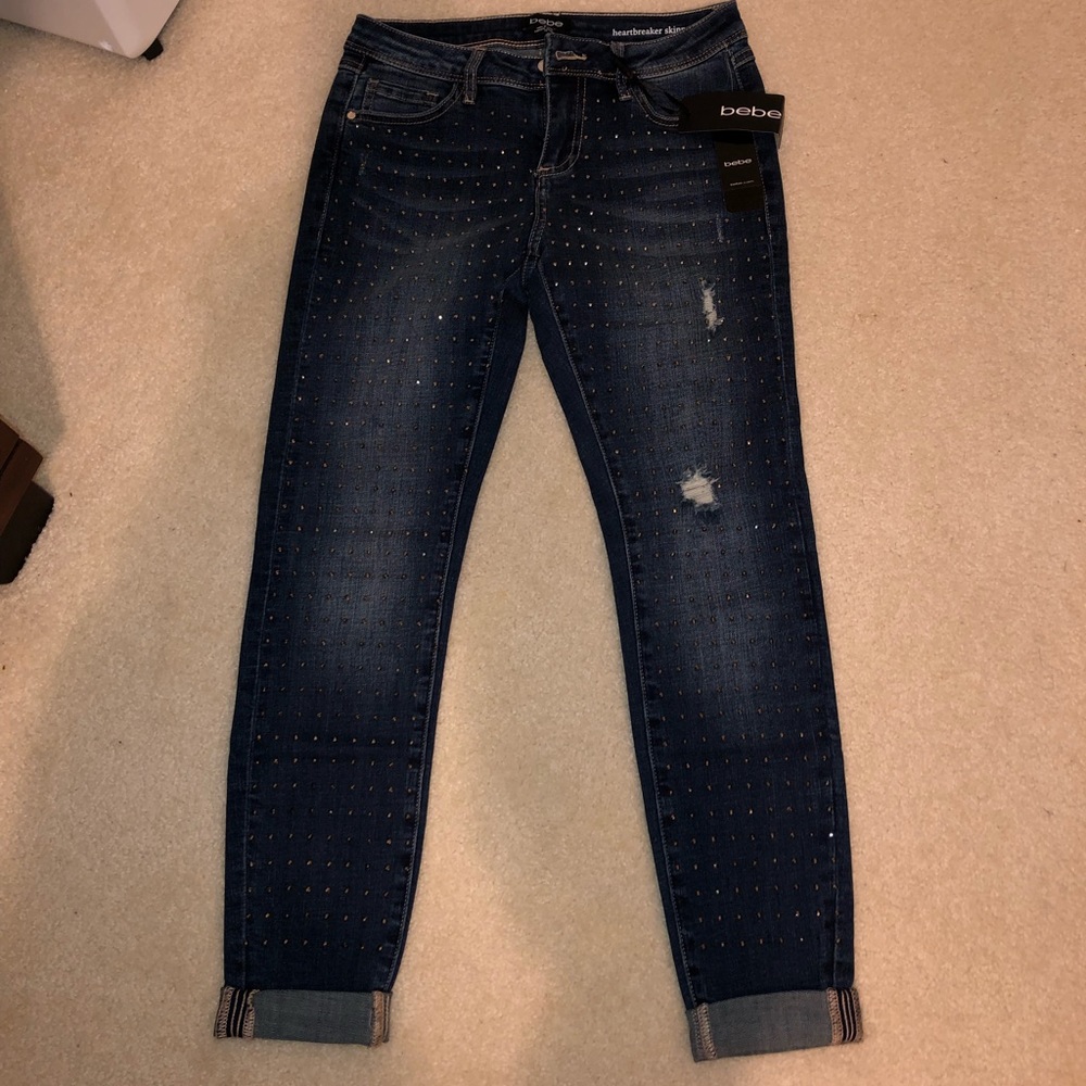 Nwt BEBE ANkle Skinny rhinestone jeans - Picture 2 of 7